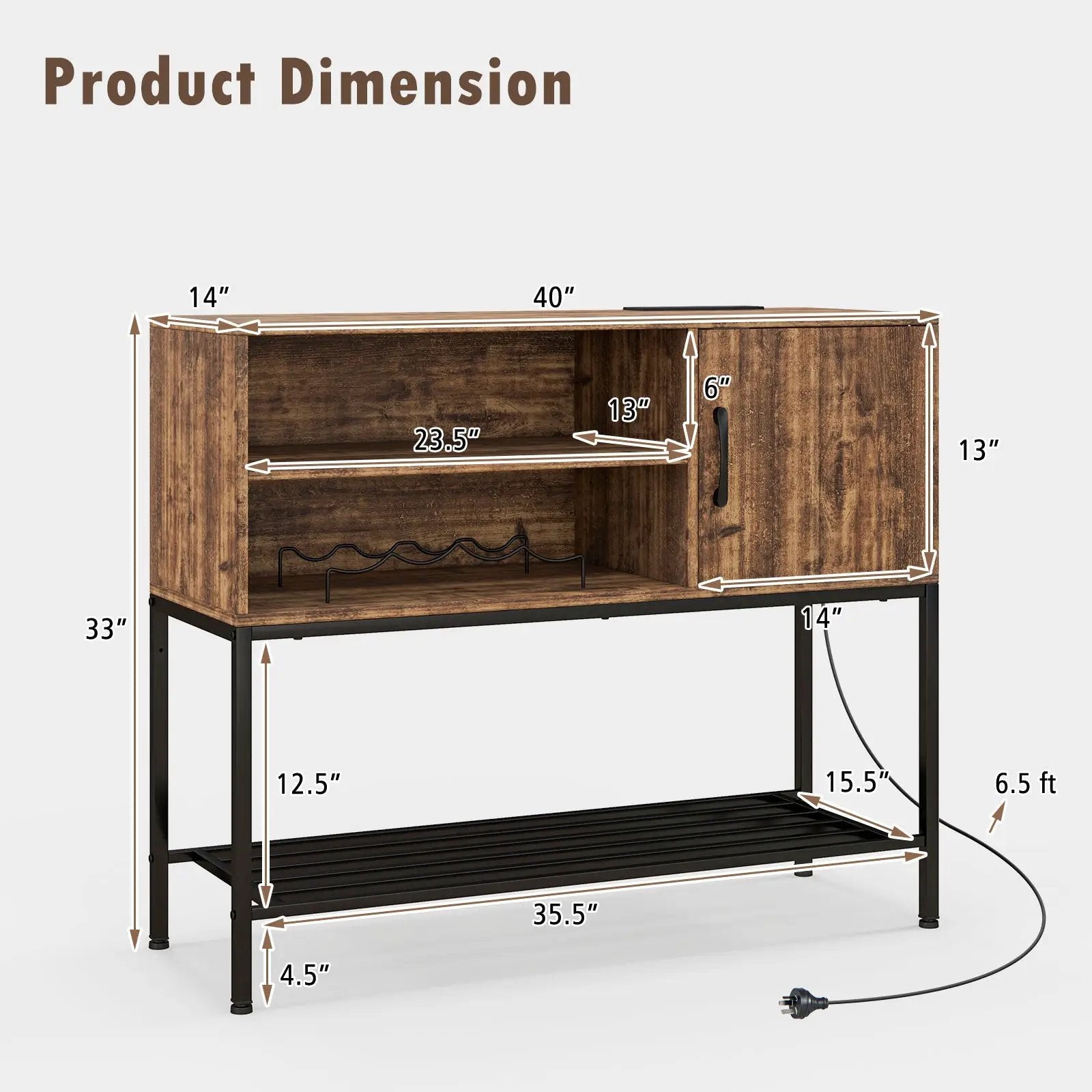 Buffet Sideboard Coffee Bar Cabinet with Power Outlets and USB Ports by DirectDeals