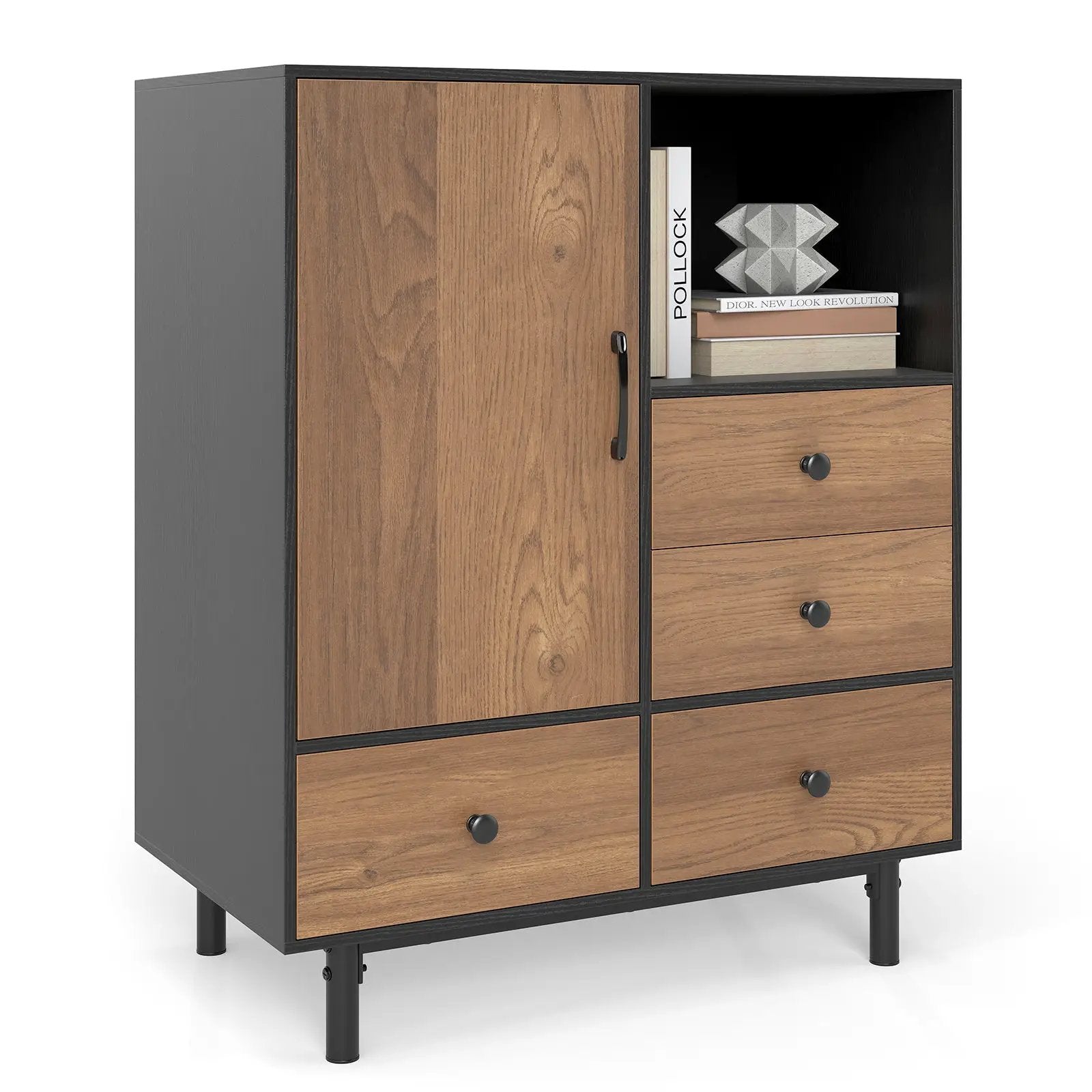 Buffet Sideboard Mid Century Modern Storage Cabinet with 4 Drawers and Open Compartment by DirectDeals
