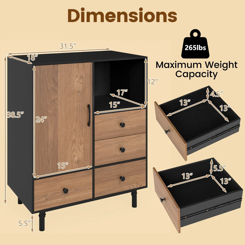 Buffet Sideboard Mid Century Modern Storage Cabinet with 4 Drawers and Open Compartment by DirectDeals