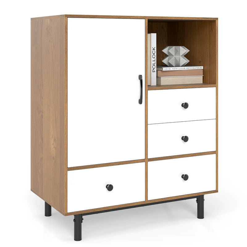 Buffet Sideboard Mid Century Modern Storage Cabinet with 4 Drawers and Open Compartment by DirectDeals