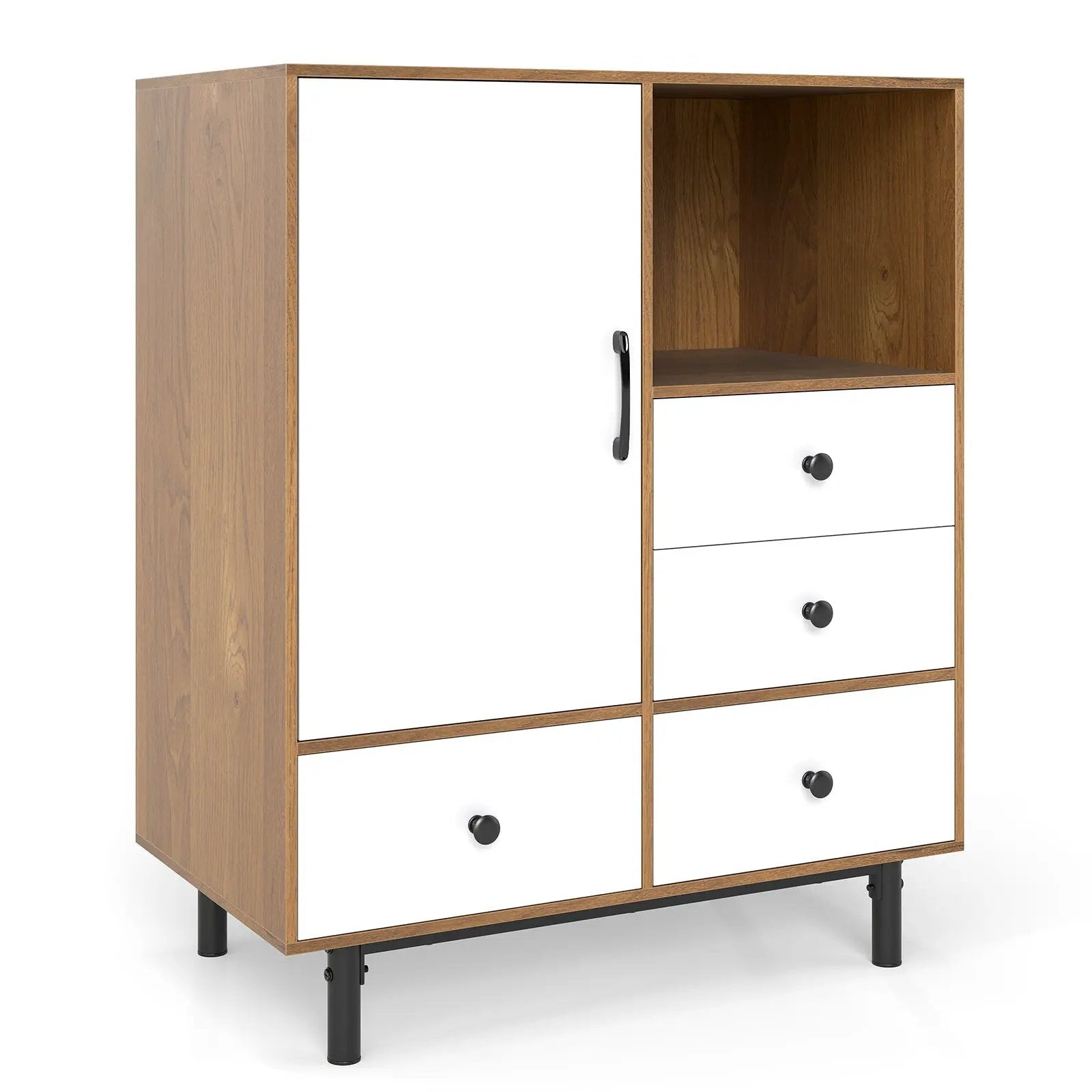 Buffet Sideboard Mid Century Modern Storage Cabinet with 4 Drawers and Open Compartment by DirectDeals