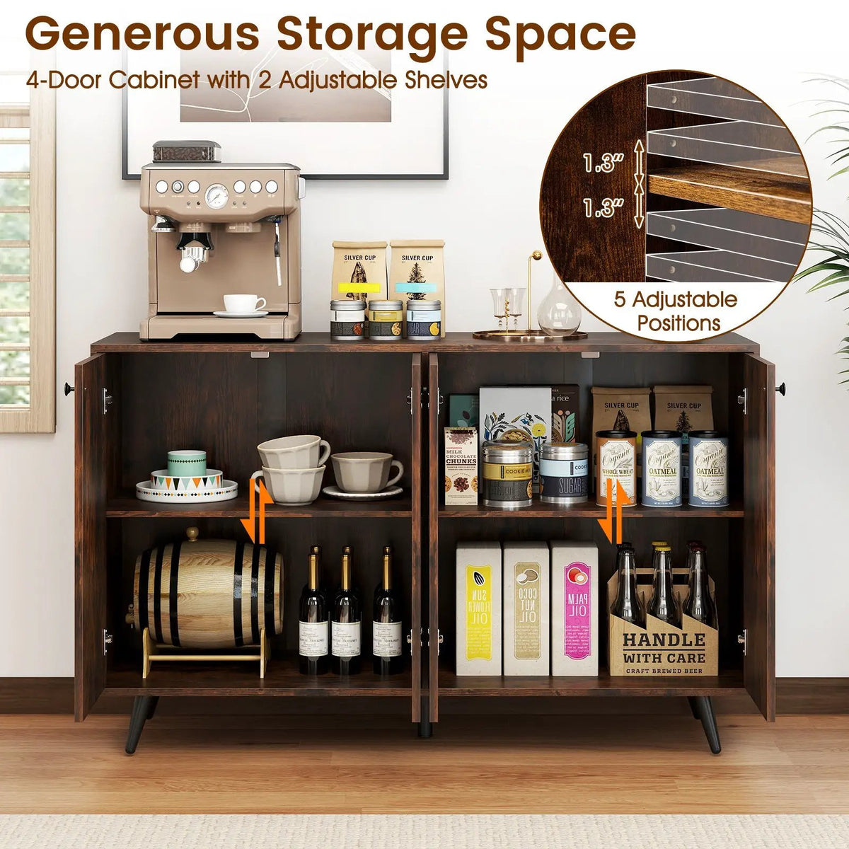 Buffet Sideboard Mid Century Modern Storage Cabinet with Adjustable Shelves by DirectDeals