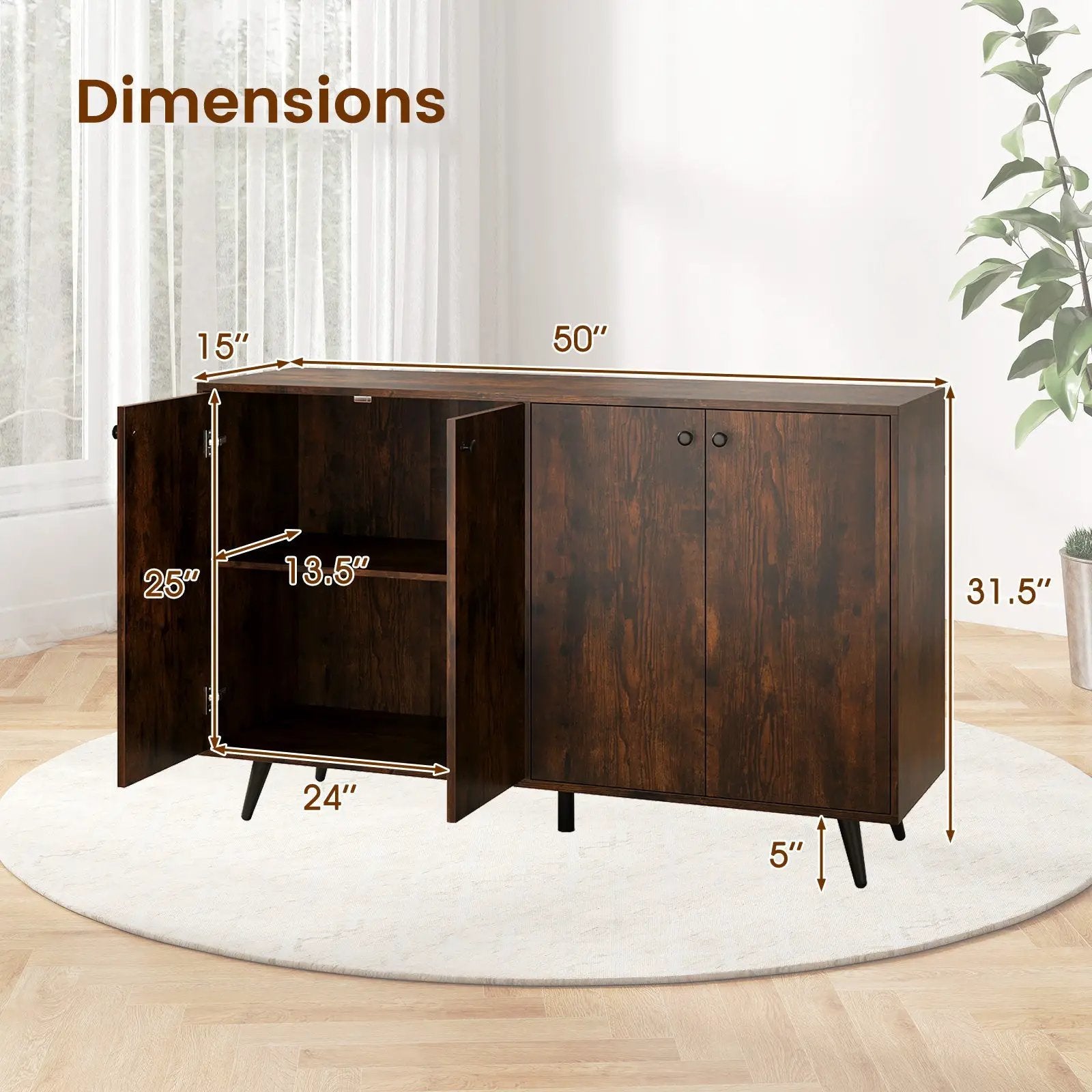 Buffet Sideboard Mid Century Modern Storage Cabinet with Adjustable Shelves by DirectDeals