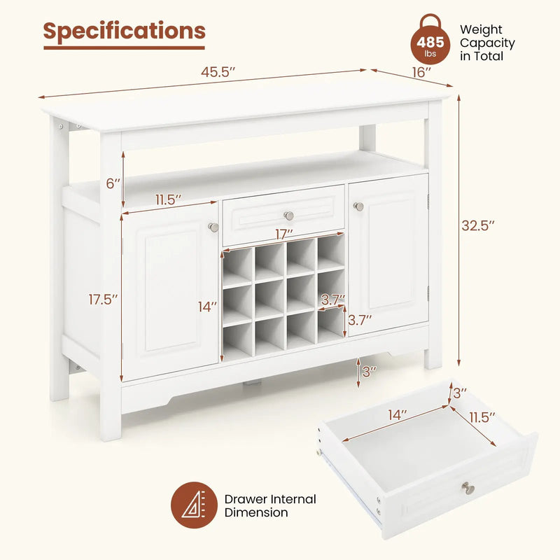 Buffet Sideboard Wine Liquor Coffee Bar Cabinet with Removable Wine Rack-White by DirectDeals