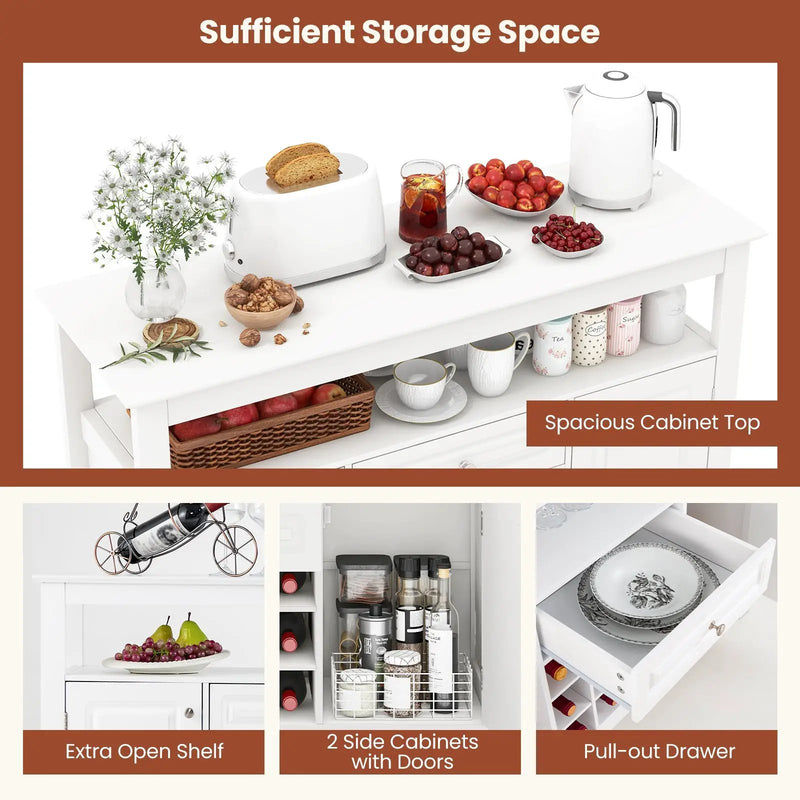 Buffet Sideboard Wine Liquor Coffee Bar Cabinet with Removable Wine Rack-White by DirectDeals
