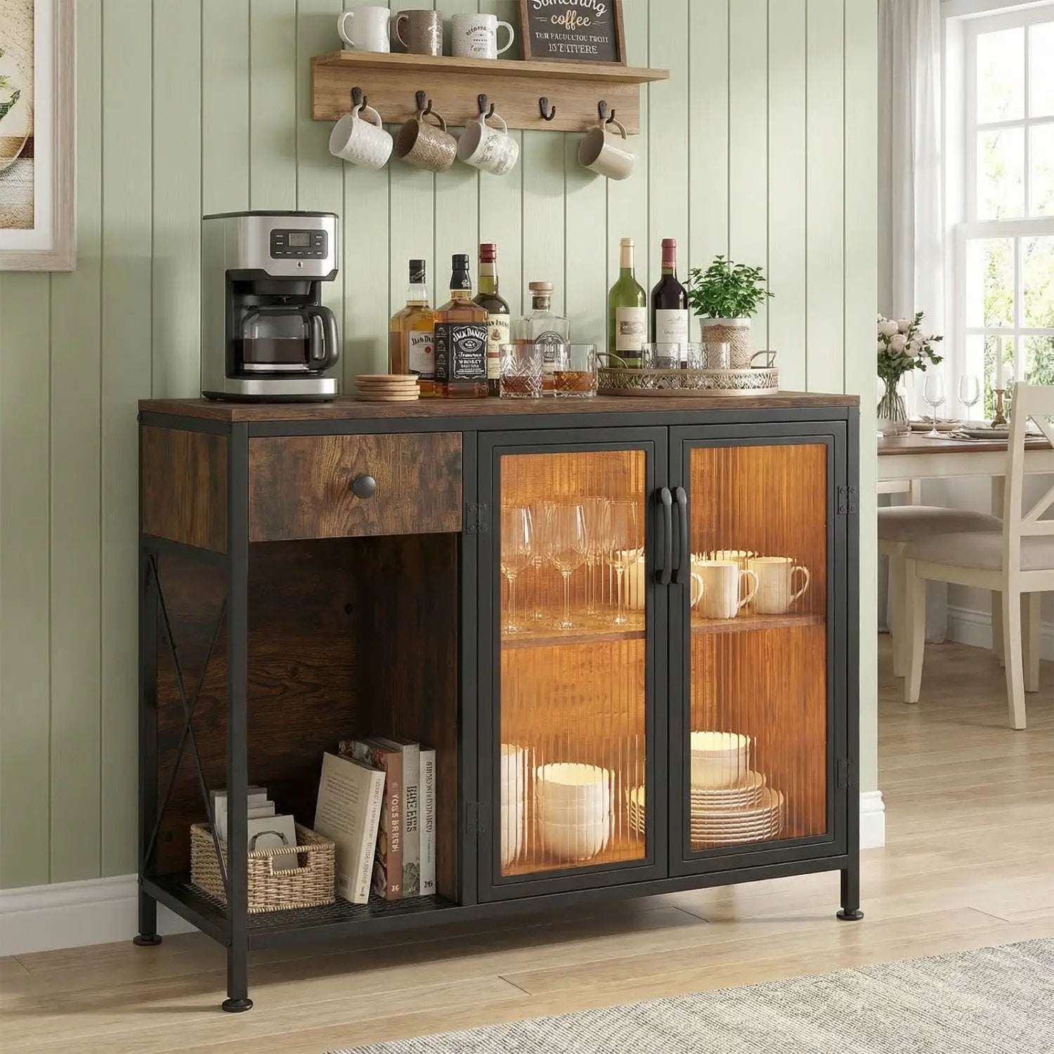 Buffet Sideboard with Doors Power Outlets and LED Light by DirectDeals