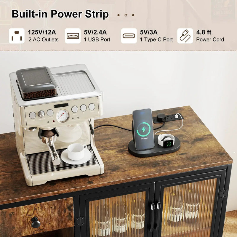 Buffet Sideboard with Doors Power Outlets and LED Light by DirectDeals
