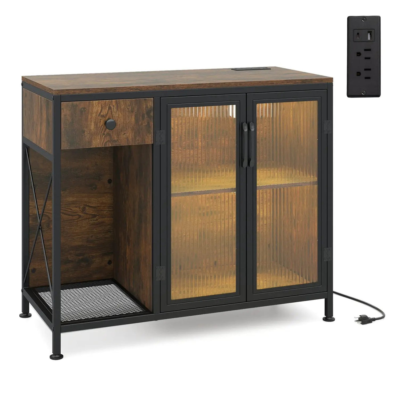 Buffet Sideboard with Doors Power Outlets and LED Light by DirectDeals