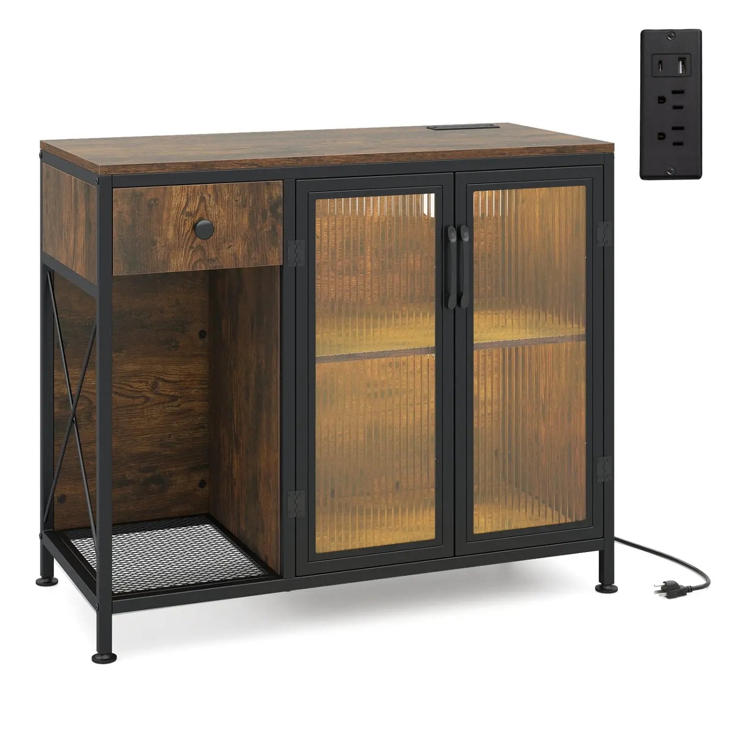 Buffet Sideboard with Doors Power Outlets and LED Light by DirectDeals
