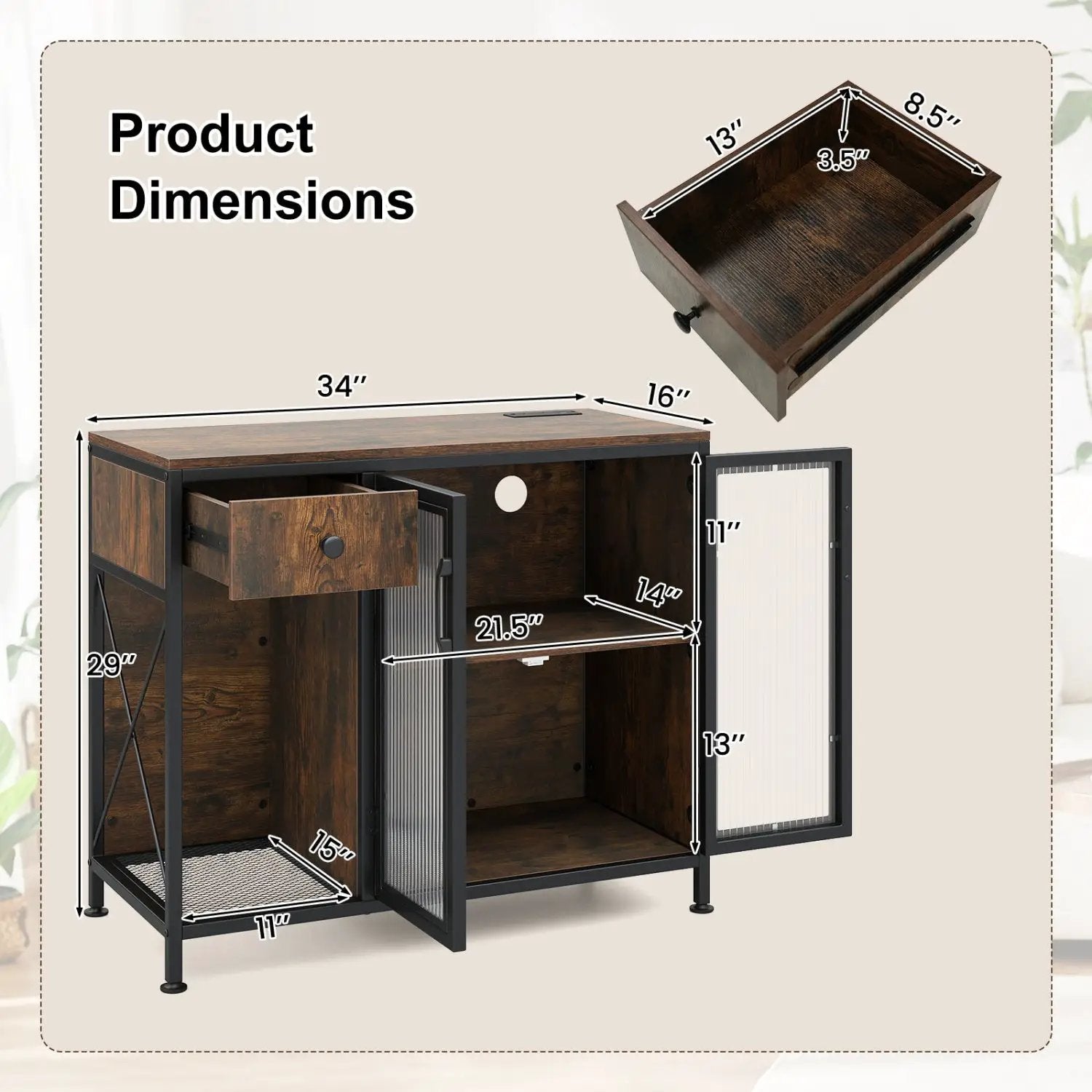 Buffet Sideboard with Doors Power Outlets and LED Light by DirectDeals