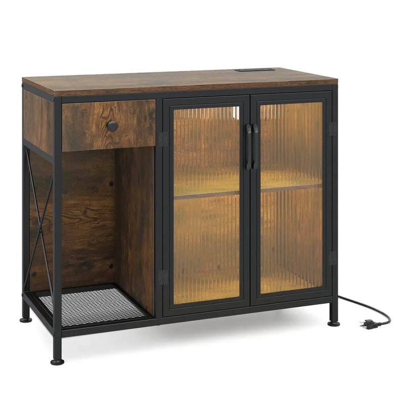 Buffet Sideboard with Doors Power Outlets and LED Light by DirectDeals