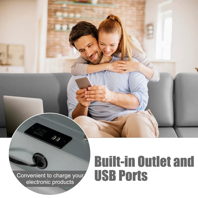 Modular L-shaped Sectional Sofa with Reversible Ottoman and 2 USB Ports by DirectDeals