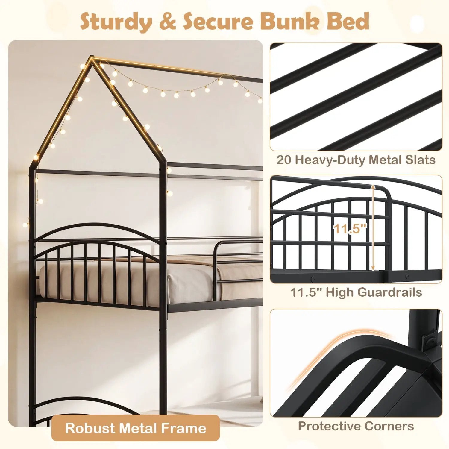 Bunk Bed Twin Over Twin House Bunk Bed Frame with Metal Slats by DirectDeals