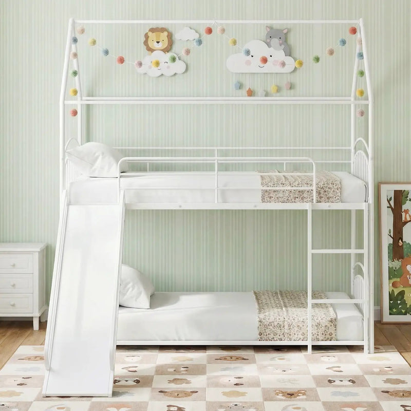 Bunk Bed Twin Over Twin House Bunk Bed Frame with Metal Slats by DirectDeals