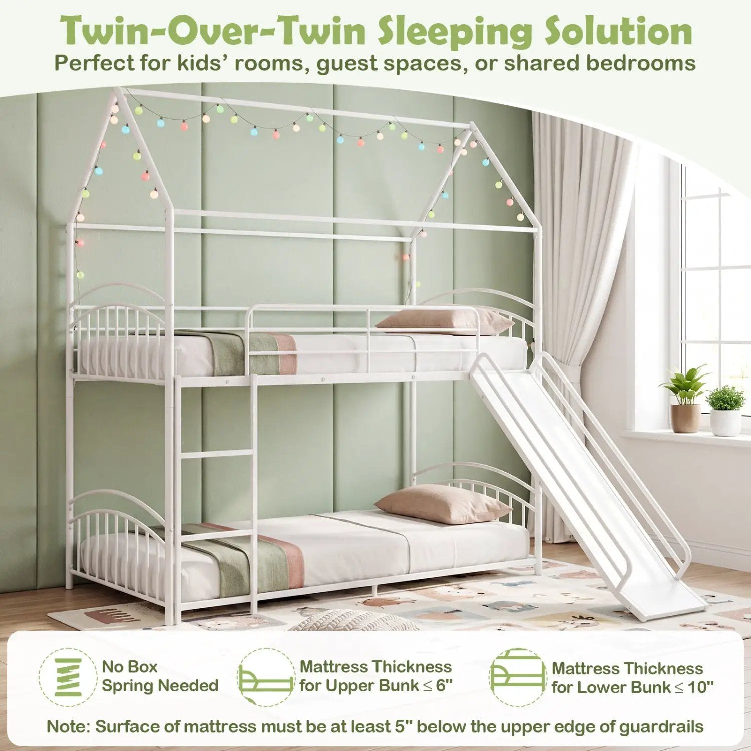 Bunk Bed Twin Over Twin House Bunk Bed Frame with Metal Slats by DirectDeals
