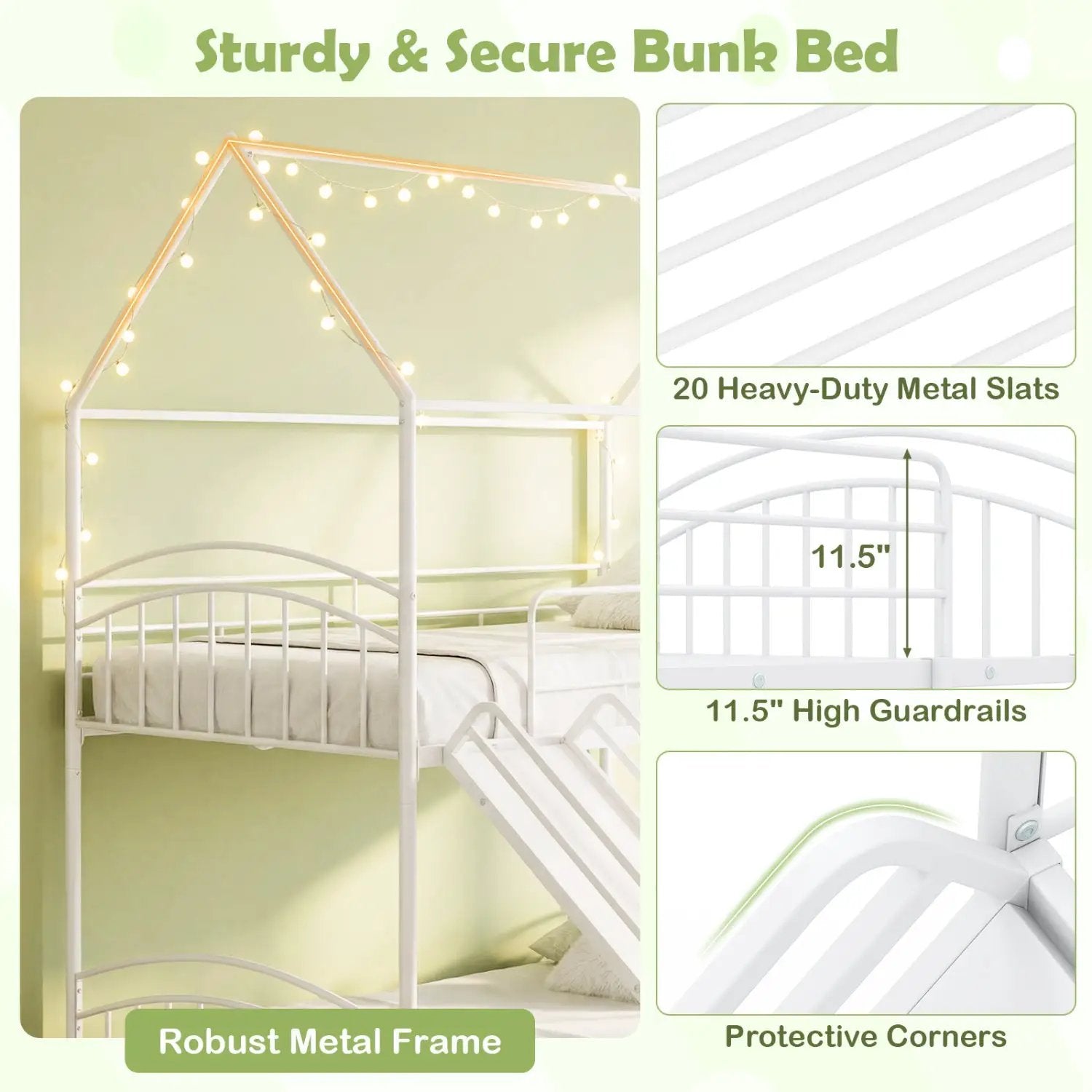 Bunk Bed Twin Over Twin House Bunk Bed Frame with Metal Slats by DirectDeals