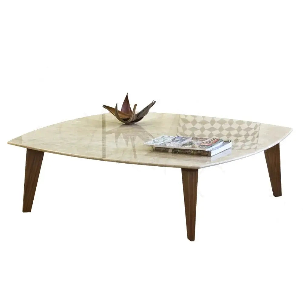 Burdur Beige Premium Natural Marble Coffee Table with Polished Finish Eased Edge by GobekDesign
