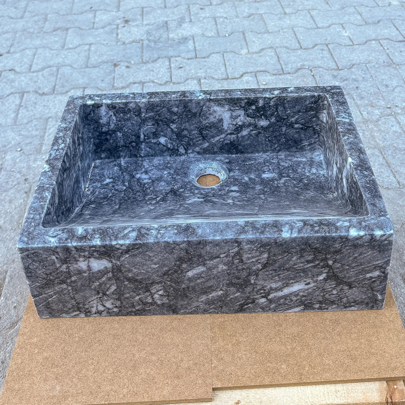 Turkish Gray Marble Hand Carved Rectangular Vessel Sink Polished 12 x 18 x 6 Inches by GobekDesign
