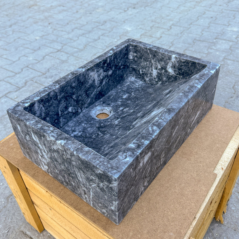 Bursa Gray Marble Rectangular Stone Sink Polished (W)12" (L)18" (H)6" by GobekDesign