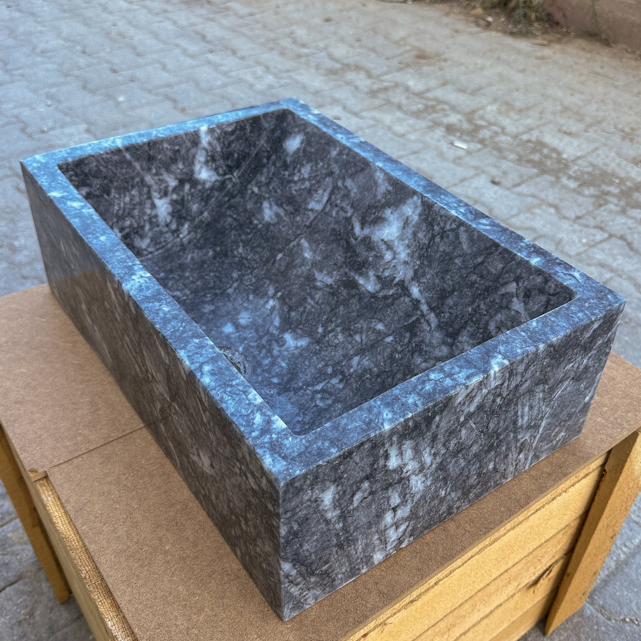 Bursa Gray Marble Rectangular Stone Sink Polished (W)12" (L)18" (H)6" by GobekDesign