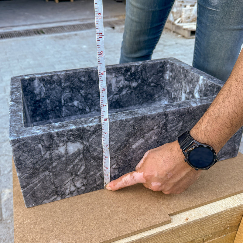 Bursa Gray Marble Rectangular Stone Sink Polished (W)12" (L)18" (H)6" by GobekDesign