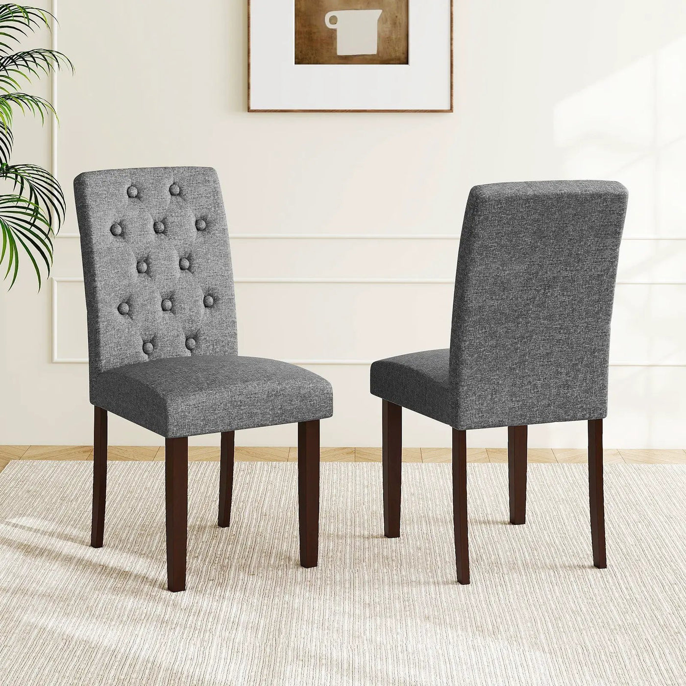 Button Tufted Fabric Upholstered Wooden Dining Chair Set of 2 with High Curved Back by DirectDeals