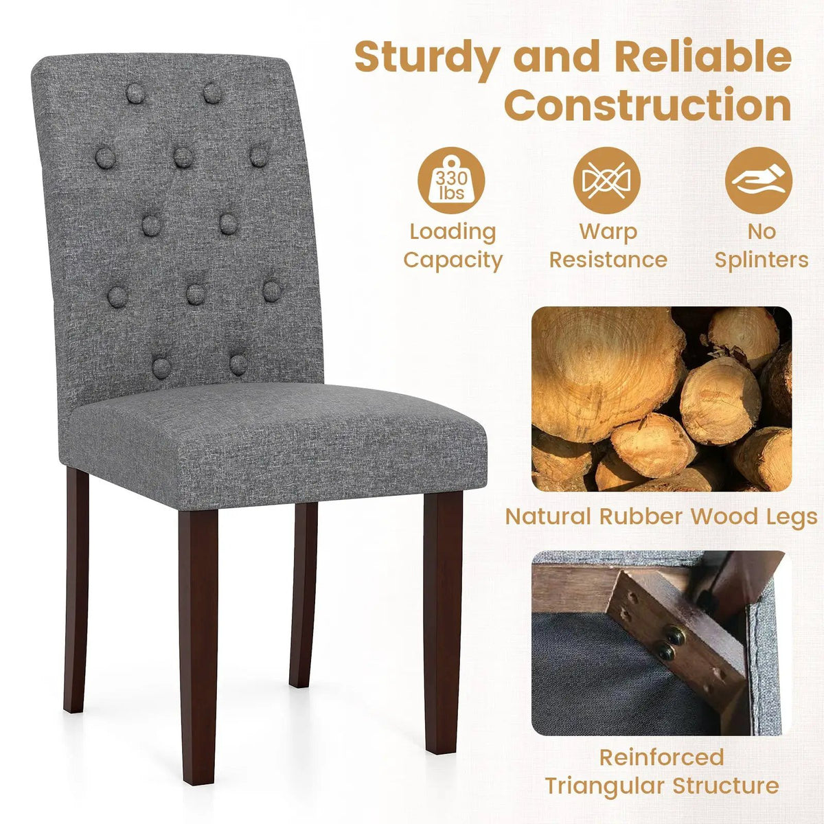 Button Tufted Fabric Upholstered Wooden Dining Chair Set of 2 with High Curved Back by DirectDeals