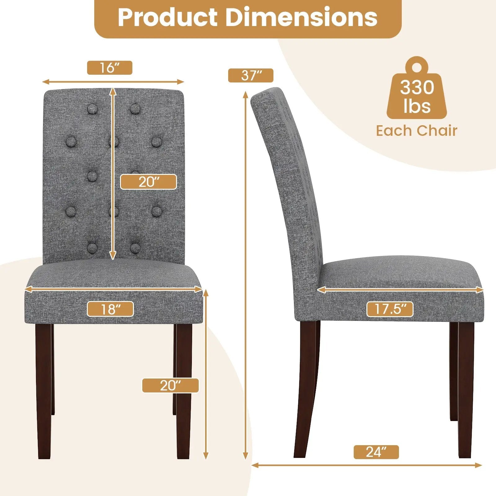 Button Tufted Fabric Upholstered Wooden Dining Chair Set of 2 with High Curved Back by DirectDeals
