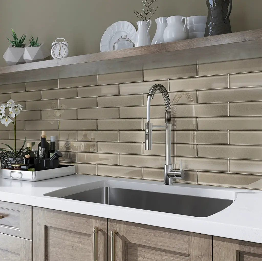 Fossil Gray 12x12 Glossy Brick Glass Mosaic Tile (5 pack, 4.83 sq ft/case) by Apollo Tile