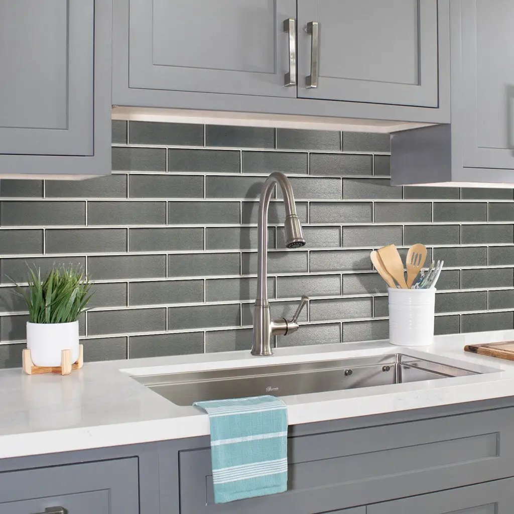 Gray 12x12 Brick Glossy Glass Mosaic Tile (5 pack, 4.83 sq ft/case) by Apollo Tile