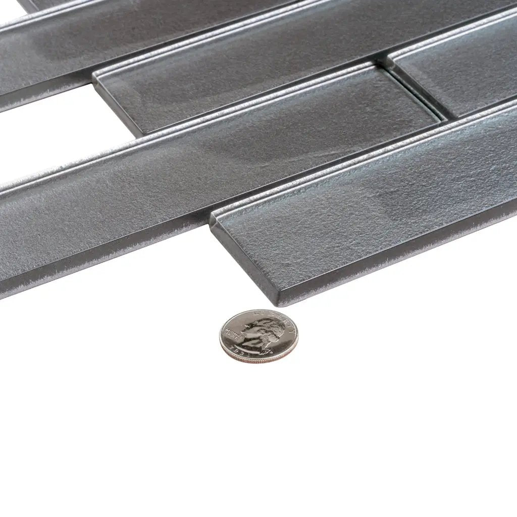 Gray 12x12 Brick Glossy Glass Mosaic Tile (5 pack, 4.83 sq ft/case) by Apollo Tile