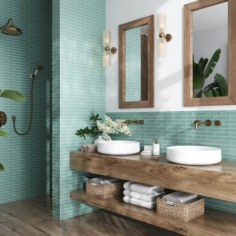 Tiffany Blue 0.6x12 Glossy Glass Pencil Tile Trim (10 pack, 0.5 sq ft/case) by Apollo Tile