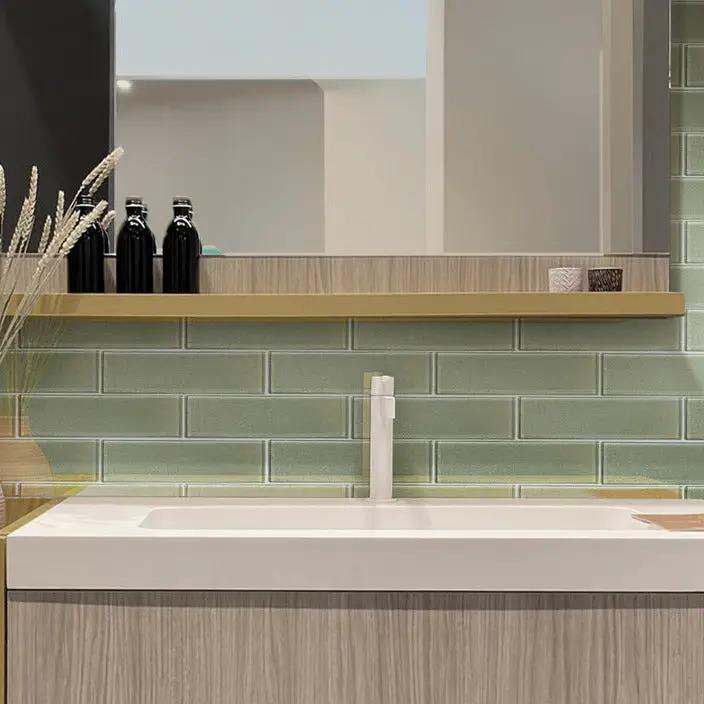 Light Sea Green 12x12 Glossy Brick Glass Mosaic Tile (5 pack, 4.83 sq ft/case) by Apollo Tile