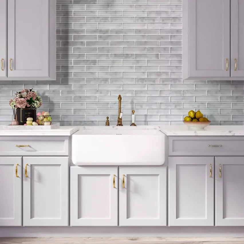 Light Gray 12x12 Brick Glossy Glass Mosaic Tile (5 pack, 4.83 sq ft/case) by Apollo Tile