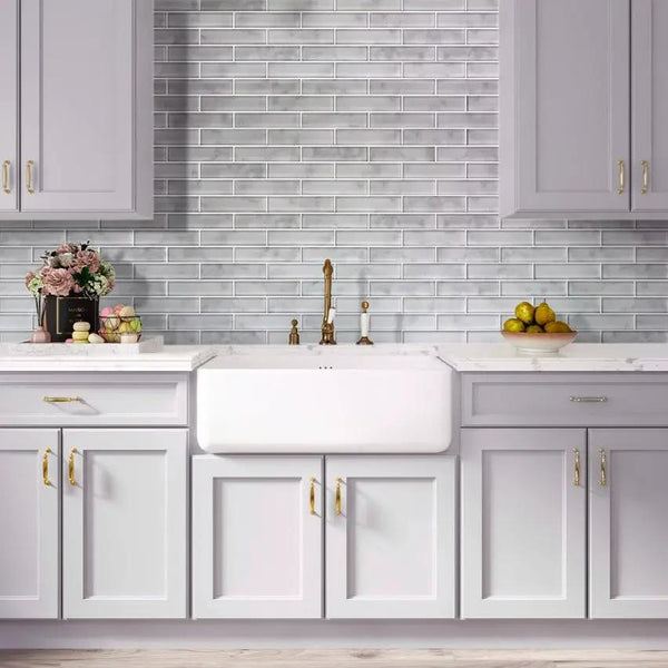 Light Gray 12x12 Brick Glossy Glass Mosaic Tile (5 pack, 4.83 sq ft/case), photo 2 of 7