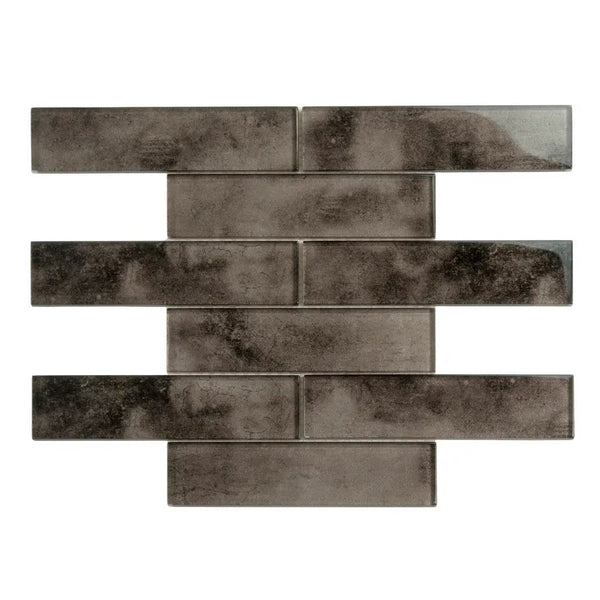 Dark Gray 12x12 Glossy Brick Glass Mosaic Tile (5 pack, 4.83 sq ft/case), photo 2 of 6