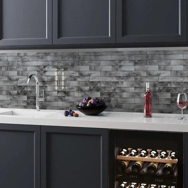 Dark Gray 12x12 Glossy Brick Glass Mosaic Tile (5 pack, 4.83 sq ft/case)