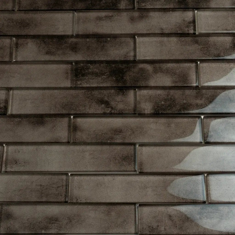 Dark Gray 12x12 Glossy Brick Glass Mosaic Tile (5 pack, 4.83 sq ft/case) by Apollo Tile