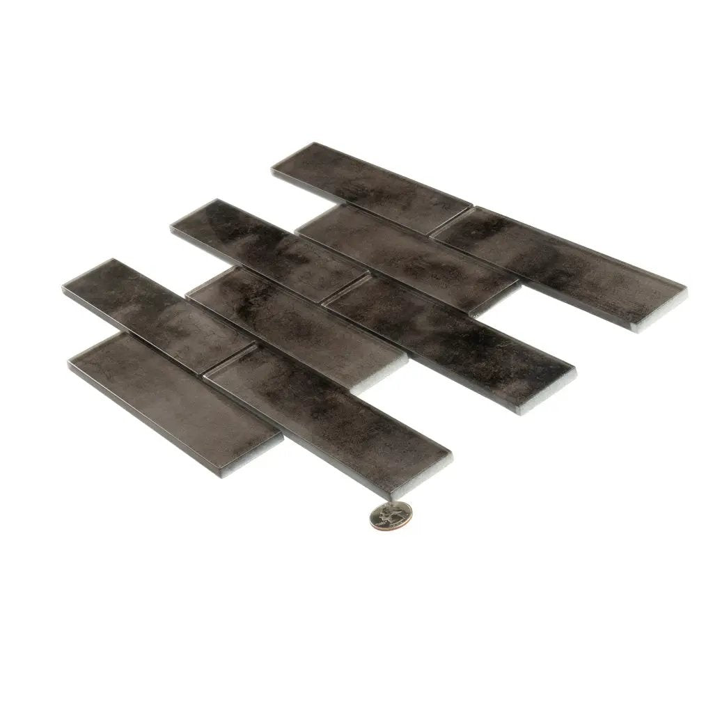 Dark Gray 12x12 Glossy Brick Glass Mosaic Tile (5 pack, 4.83 sq ft/case) by Apollo Tile