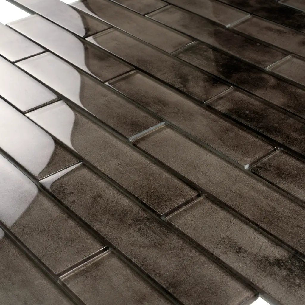 Dark Gray 12x12 Glossy Brick Glass Mosaic Tile (5 pack, 4.83 sq ft/case) by Apollo Tile