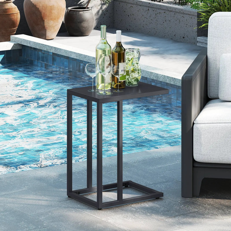 C-Shaped Side Table with Adjustable Foot Pads for Living Room Bedroom-Dark Gray by DirectDeals