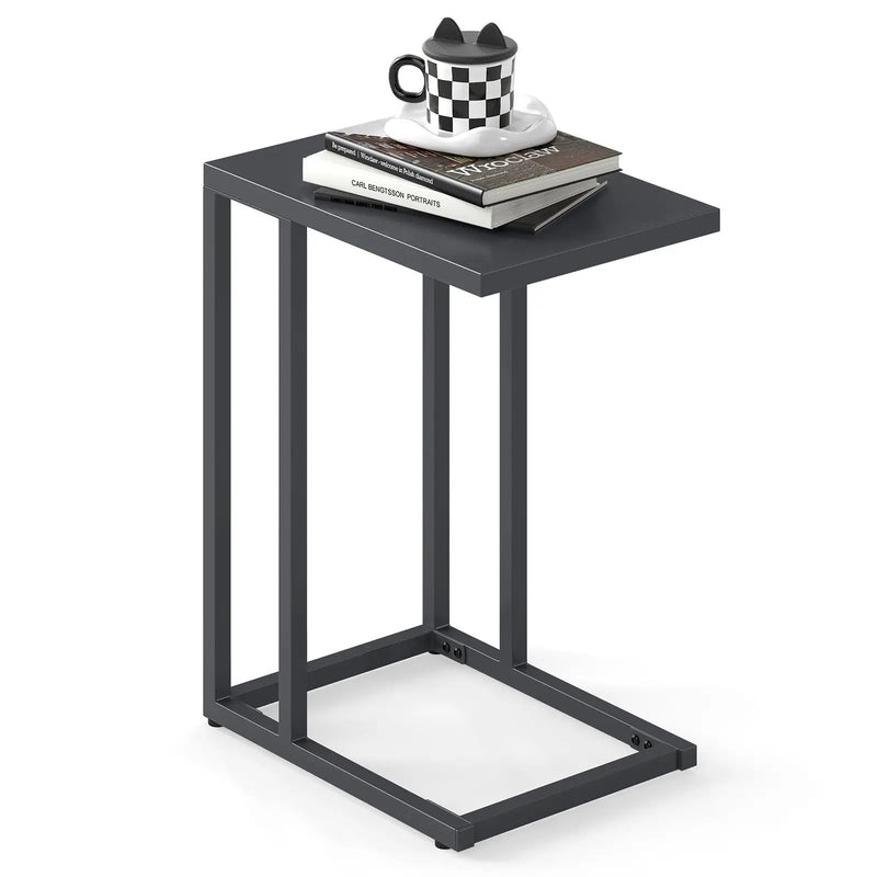 C-Shaped Side Table with Adjustable Foot Pads for Living Room Bedroom-Dark Gray by DirectDeals