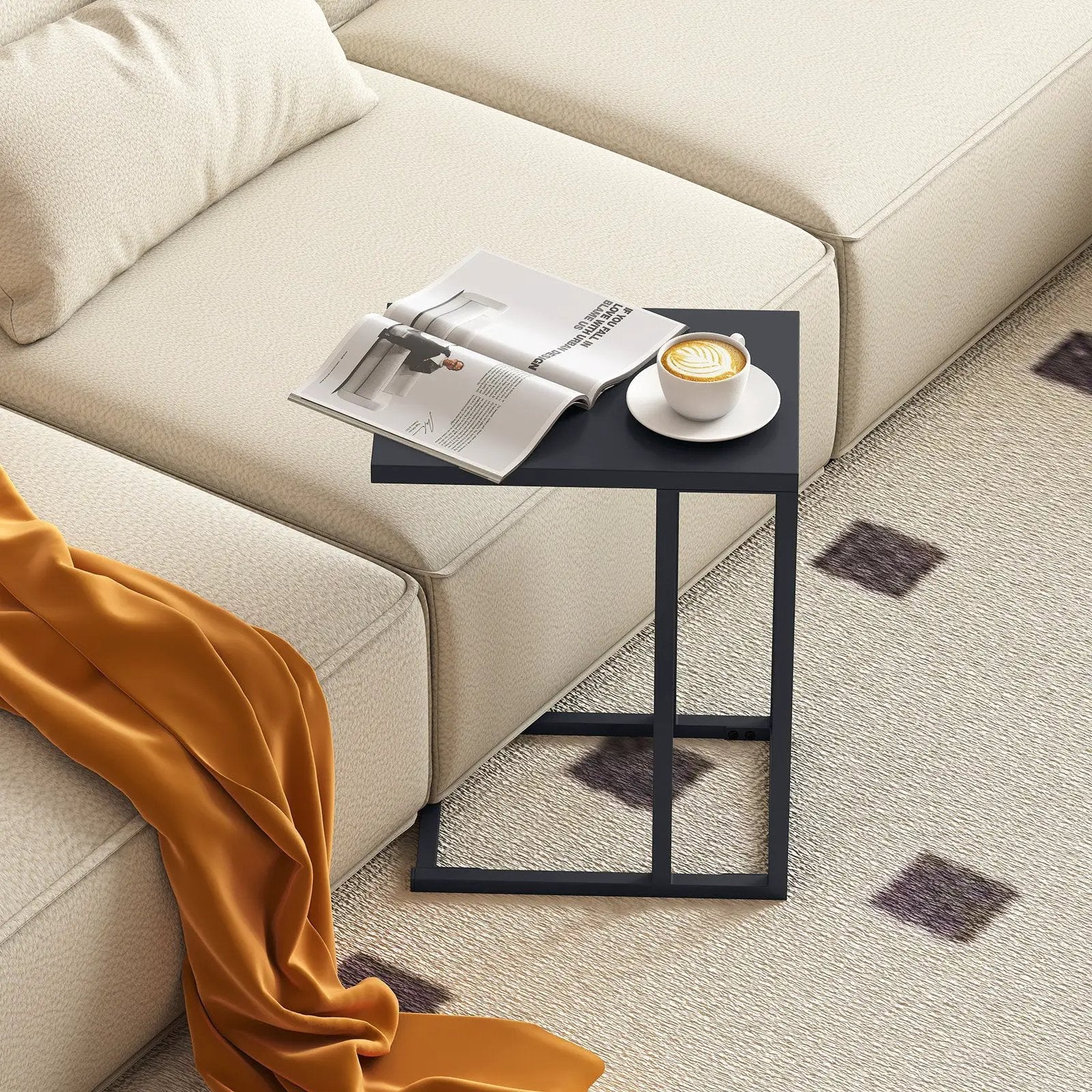 C-Shaped Side Table with Adjustable Foot Pads for Living Room Bedroom-Dark Gray by DirectDeals