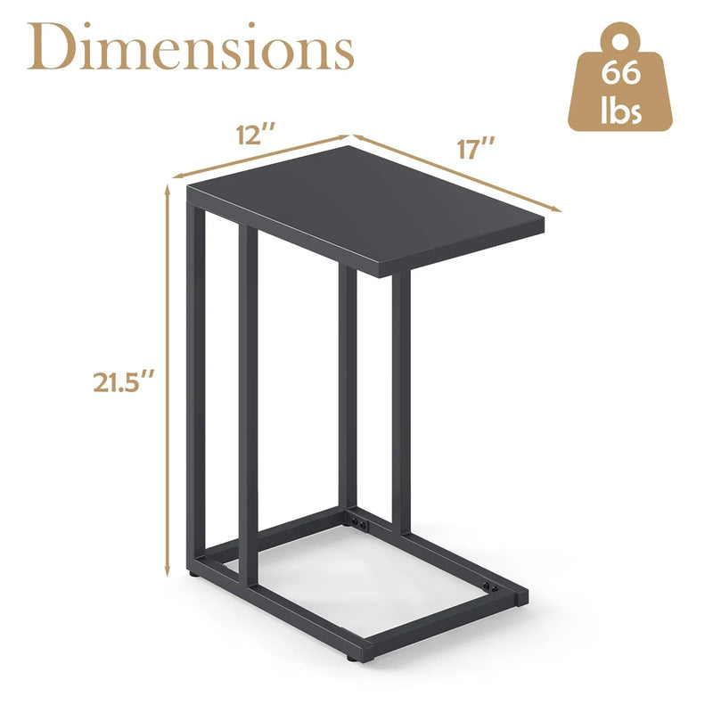 C-Shaped Side Table with Adjustable Foot Pads for Living Room Bedroom-Dark Gray by DirectDeals