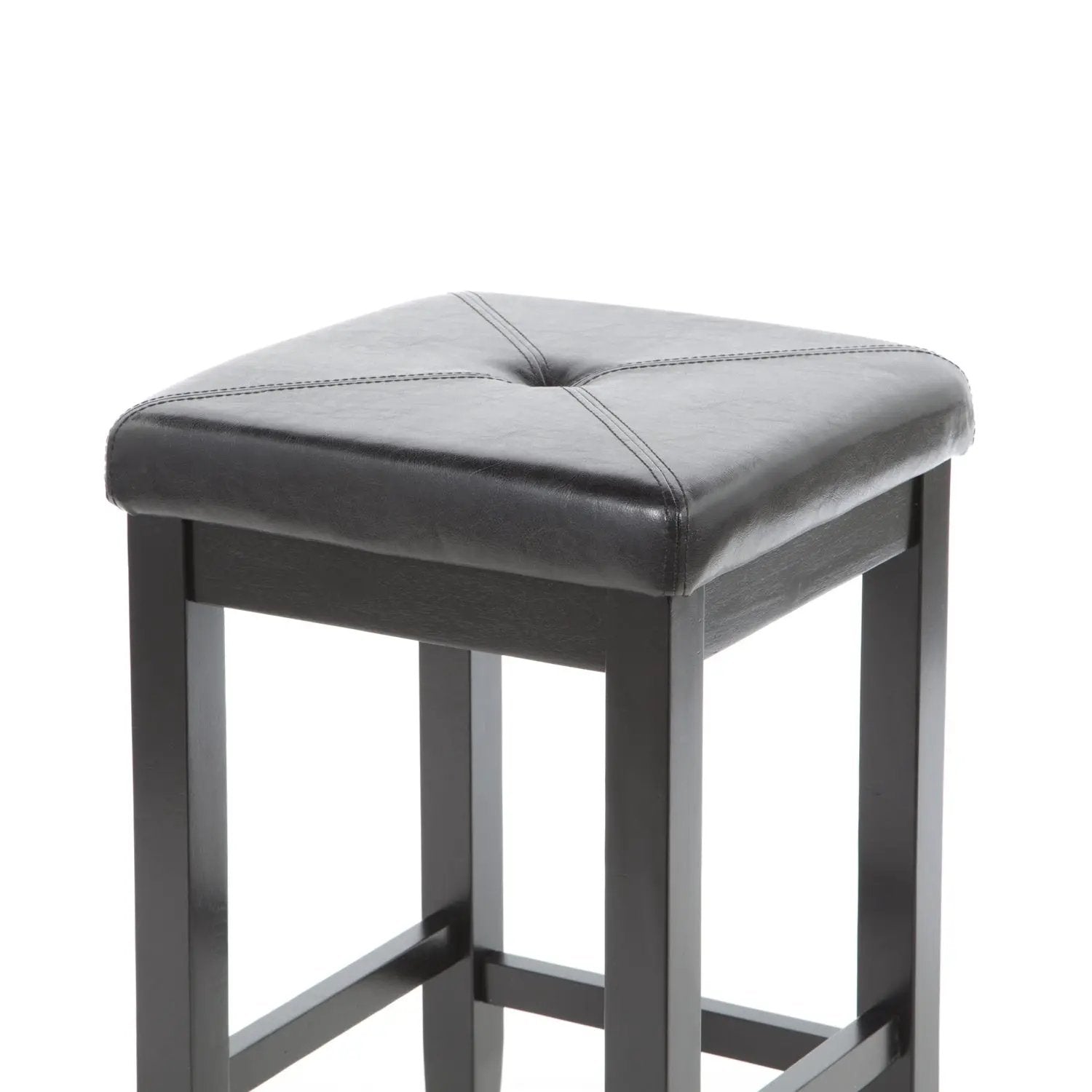 Set of 2 - Black 24-inch Backless Barstools with Faux Leather Seat by HomePacific