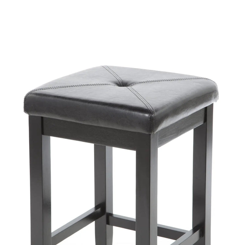 Set of 2 - Black 24-inch Backless Barstools with Faux Leather Seat by HomePacific