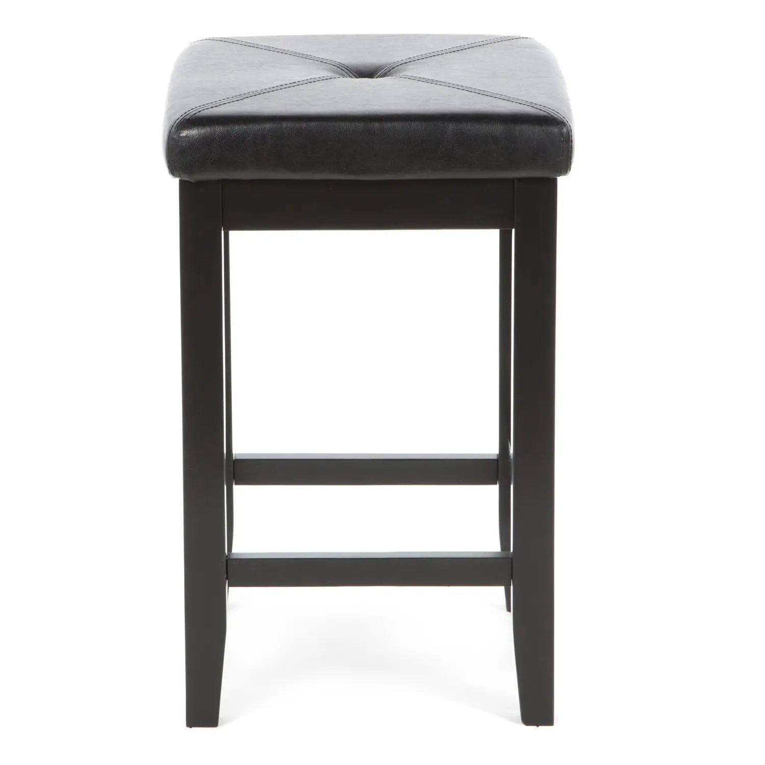 Set of 2 - Black 24-inch Backless Barstools with Faux Leather Seat by HomePacific