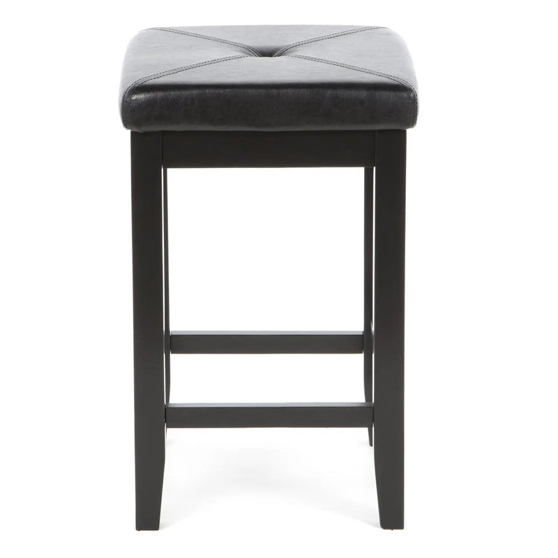 Set of 2 - Black 24-inch Backless Barstools with Faux Leather Seat by HomePacific