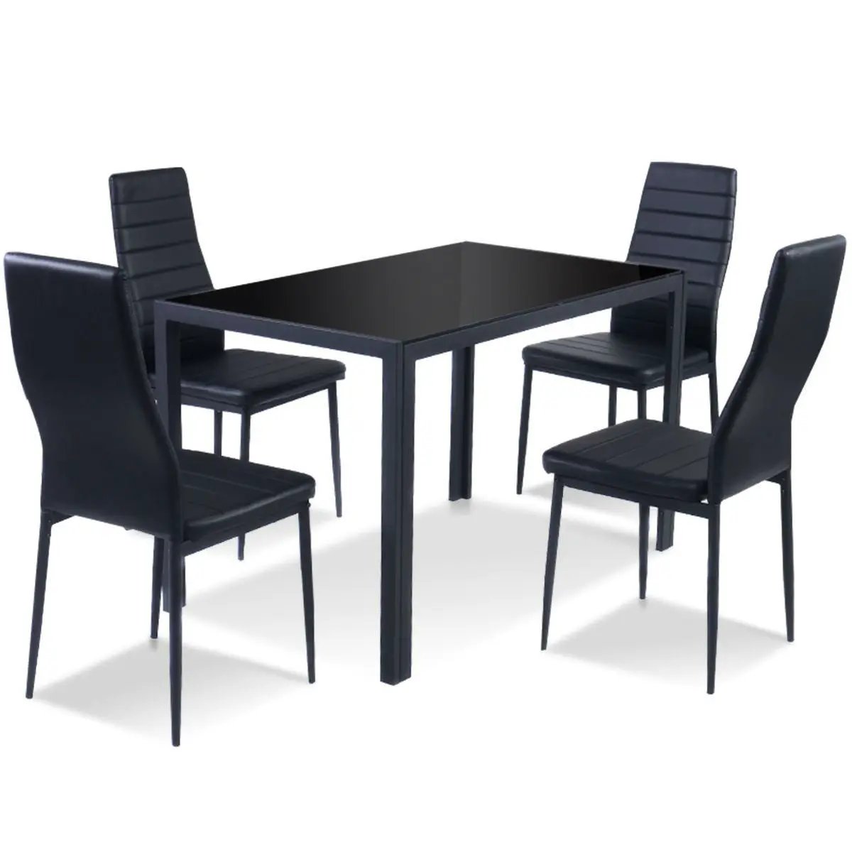 5 Piece Black Glass Tabletop Dining Set With Soft Leather Chairs by HomePacific