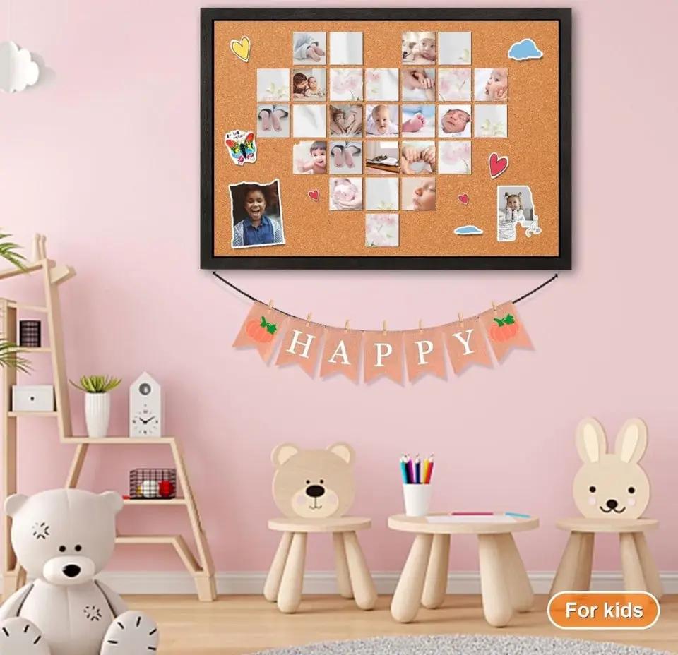 Open Box Miratino Cork Board Bulletin Board, 23x18 Inches Wooden Frame Pin Board, Cute Cork Boards for Walls Hanging for Office, Home Decor, School (P by Selzalot